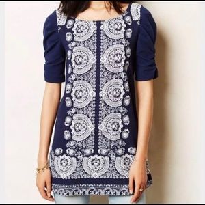 Anthropologie Blue Marin White Manet Dress